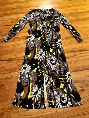 Vintage Floral Jumpsuit in Brown, Black & Yellow